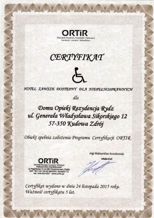 Certyfikat Rezydencję Rydz